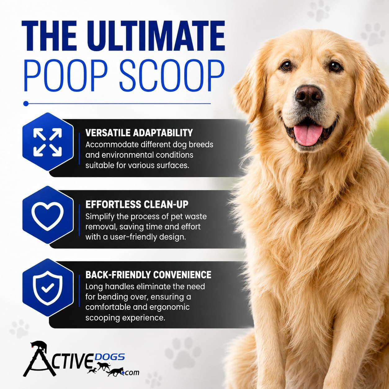 Activedogs Dog Pooper Scooper, Heavy Duty Powder Coated Dog Scoop