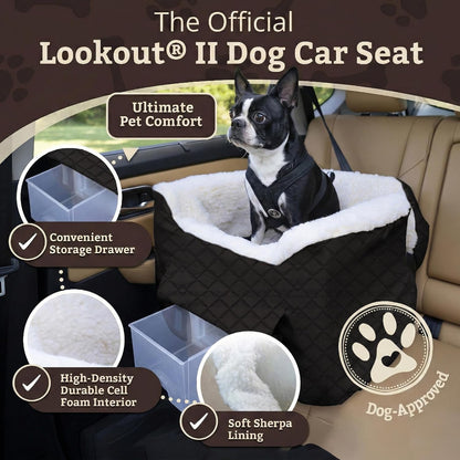 Dog Car Seat for Dogs up to 18Lbs, Lookout II, Black Quilted (S)