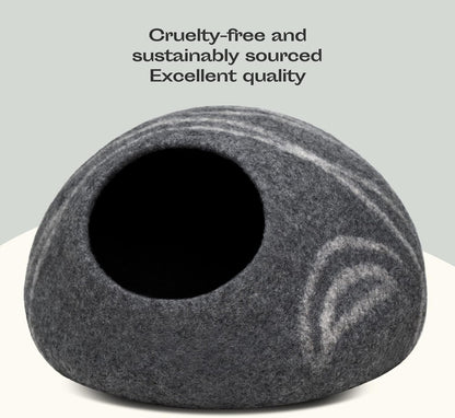 Cat Cave - Merino Wool Bed for Indoor Cats (Dark Gray, Medium)