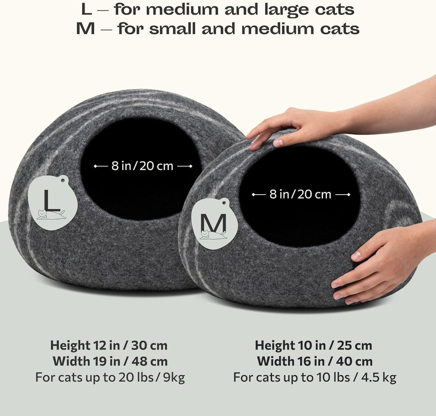 Cat Cave - Merino Wool Bed for Indoor Cats (Dark Gray, Medium)