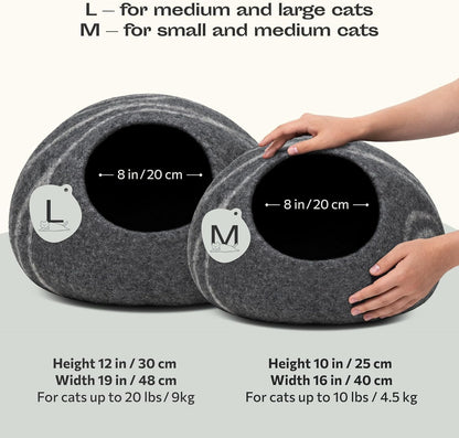 Cat Cave - Merino Wool Bed for Indoor Cats (Dark Gray, Medium)