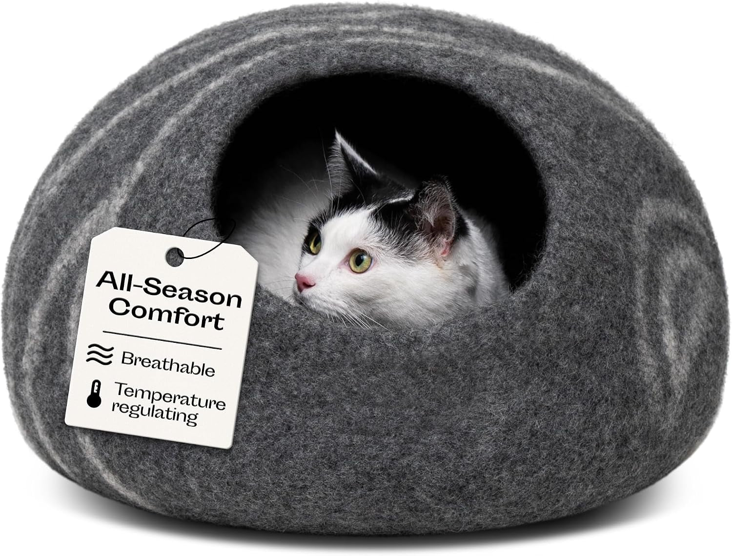 Cat Cave - Merino Wool Bed for Indoor Cats (Dark Gray, Medium)