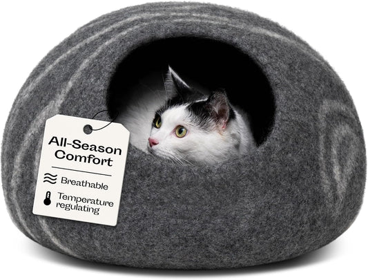 Cat Cave - Merino Wool Bed for Indoor Cats (Dark Gray, Medium)