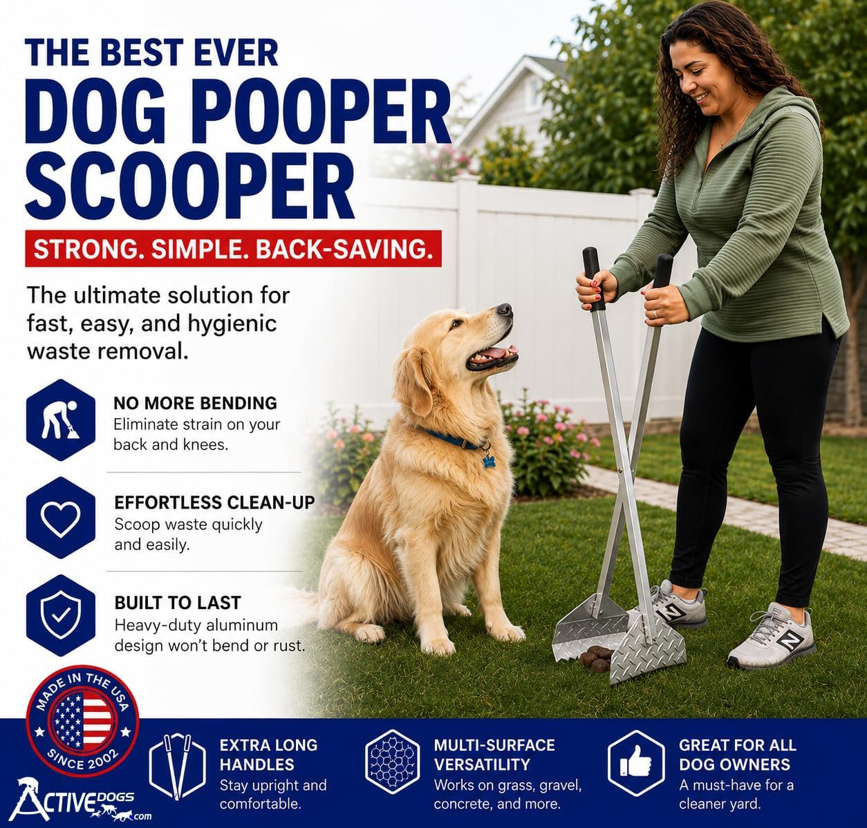 Activedogs Dog Pooper Scooper, Heavy Duty Powder Coated Dog Scoop