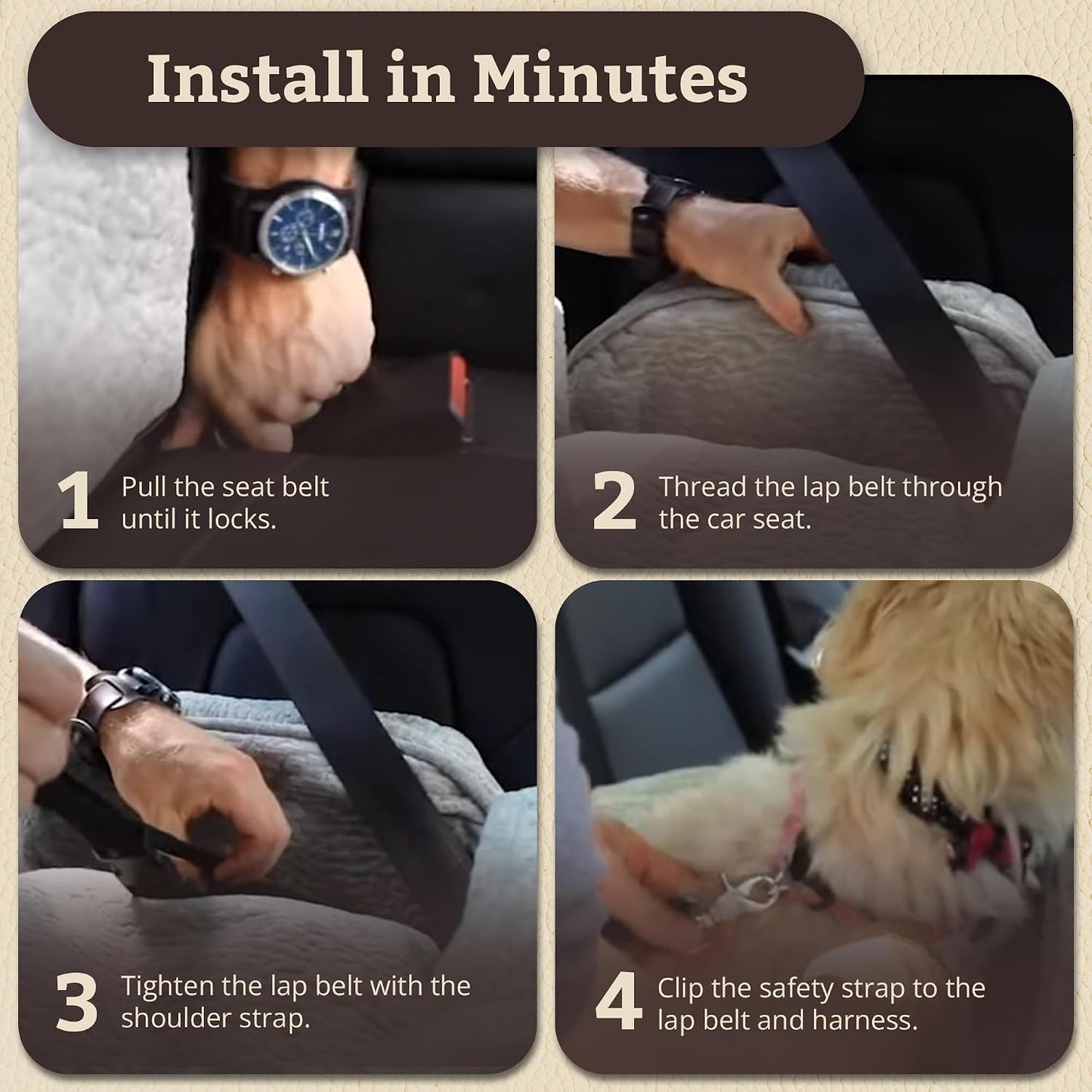 Dog Car Seat for Dogs up to 18Lbs, Lookout II, Black Quilted (S)