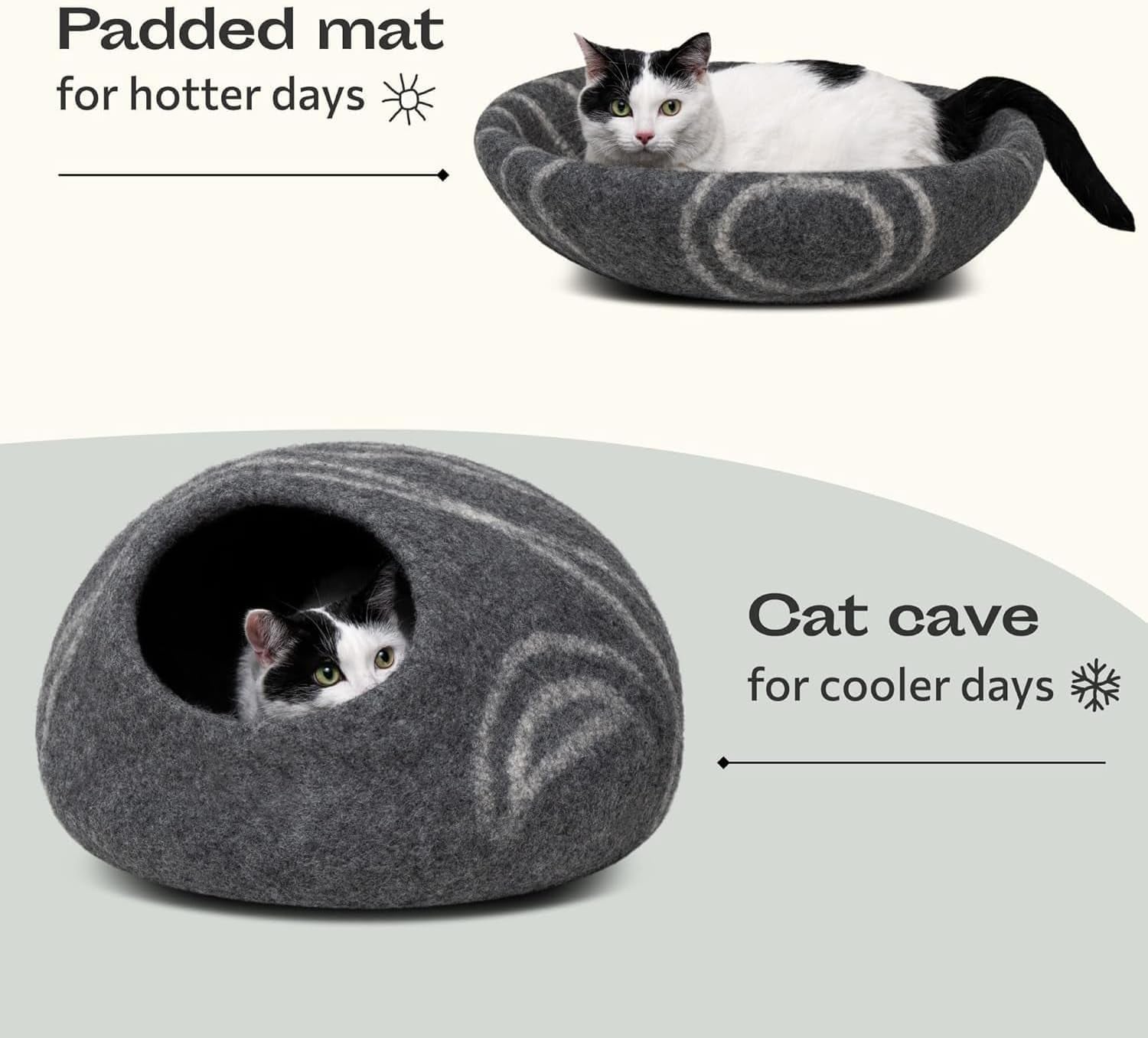 Cat Cave - Merino Wool Bed for Indoor Cats (Dark Gray, Medium)
