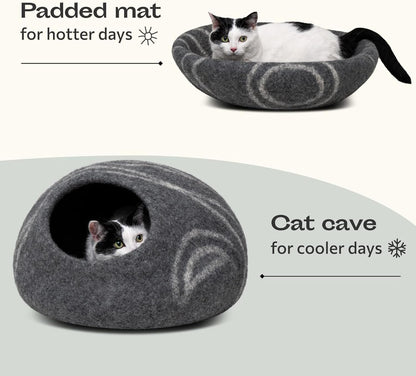 Cat Cave - Merino Wool Bed for Indoor Cats (Dark Gray, Medium)