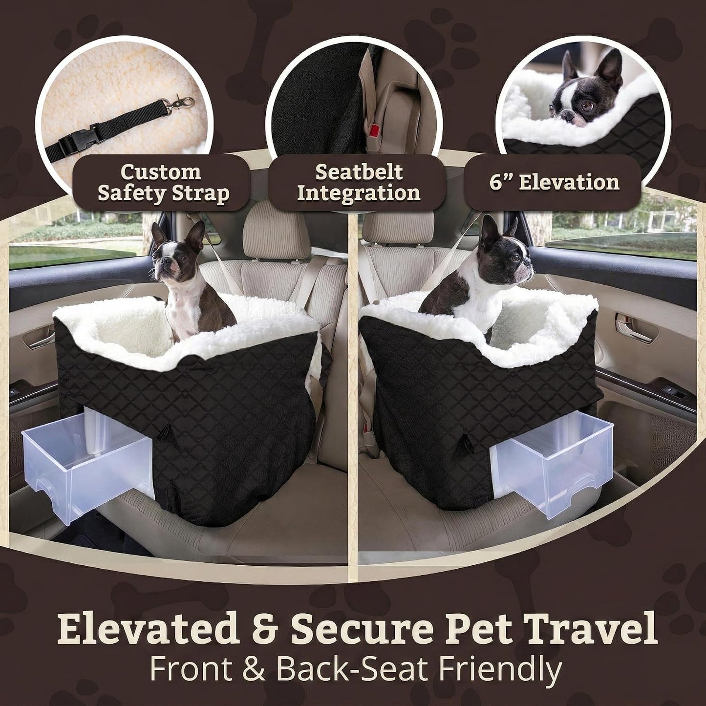 Dog Car Seat for Dogs up to 18Lbs, Lookout II, Black Quilted (S)