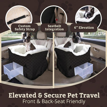 Dog Car Seat for Dogs up to 18Lbs, Lookout II, Black Quilted (S)