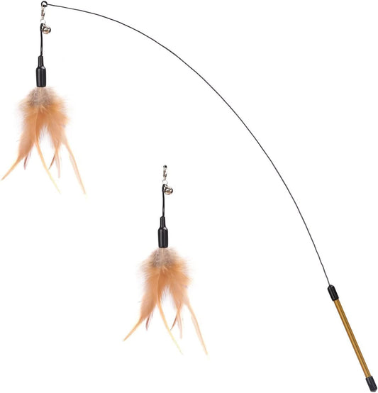 Cat Feather Wand Interactive Toy, 2 Feathers + 1 Wand with Bell